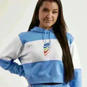 Nike NSW DNA Stacked Swoosh Women's M Blue Cropped Hoodie Sweatshirt